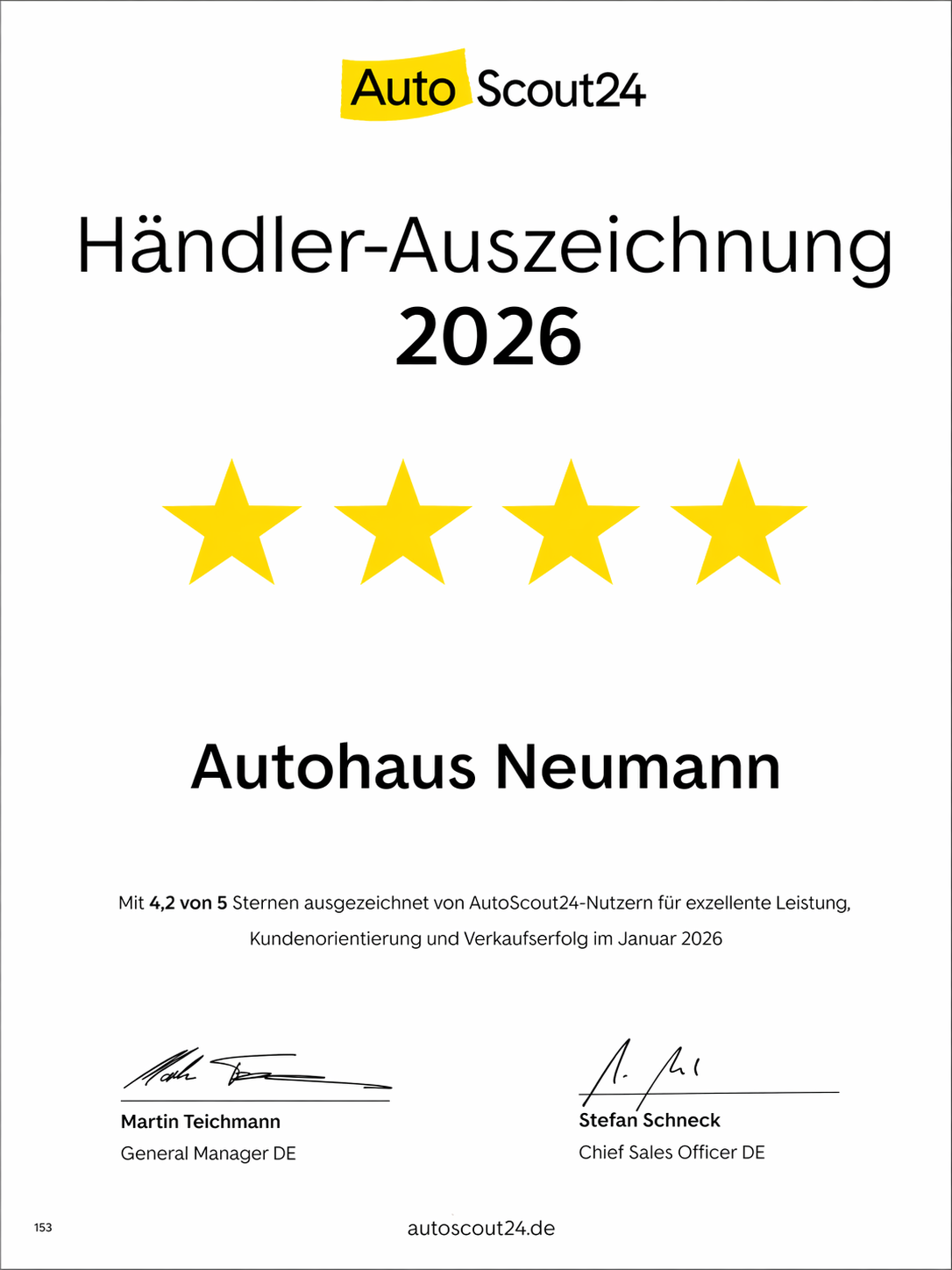 Zertifikat 2026 – AutoScout24 2026