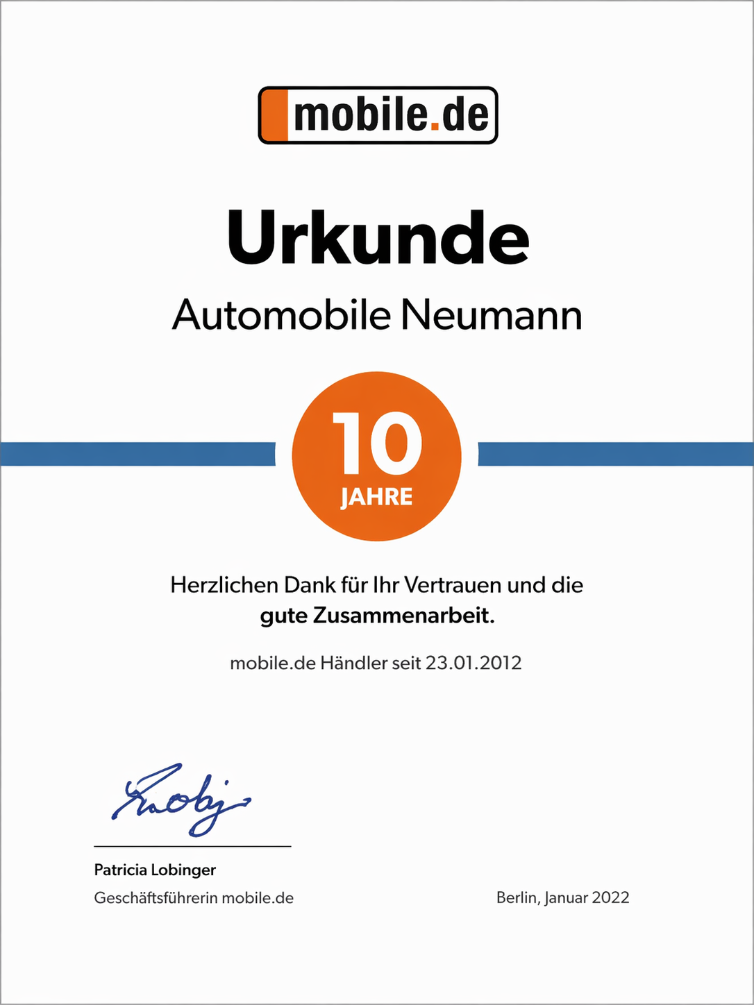 Zertifikat 2022 – mobile.de 2022